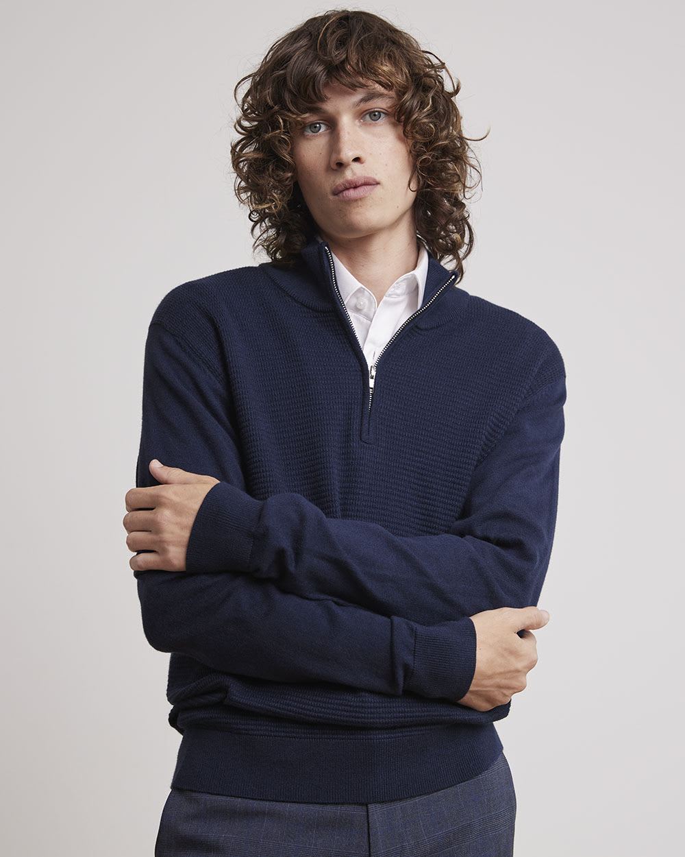 Long-Sleeve Mock-Neck Lightweight Sweater with Half-Zipper