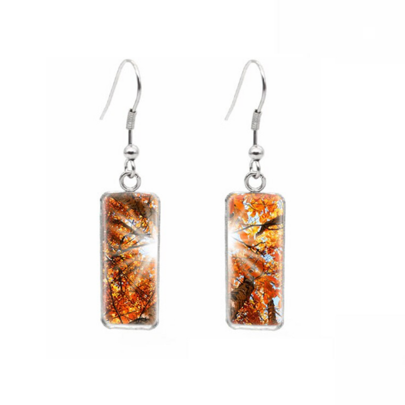 Orange Fall Foliage Trees Rectangular Drop Earrings - Don't AsK