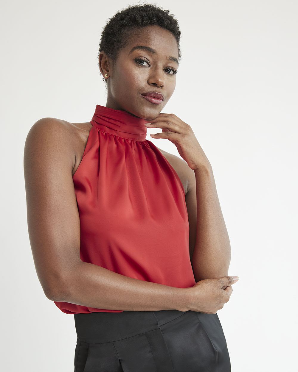 Sleeveless Halter Satin Blouse