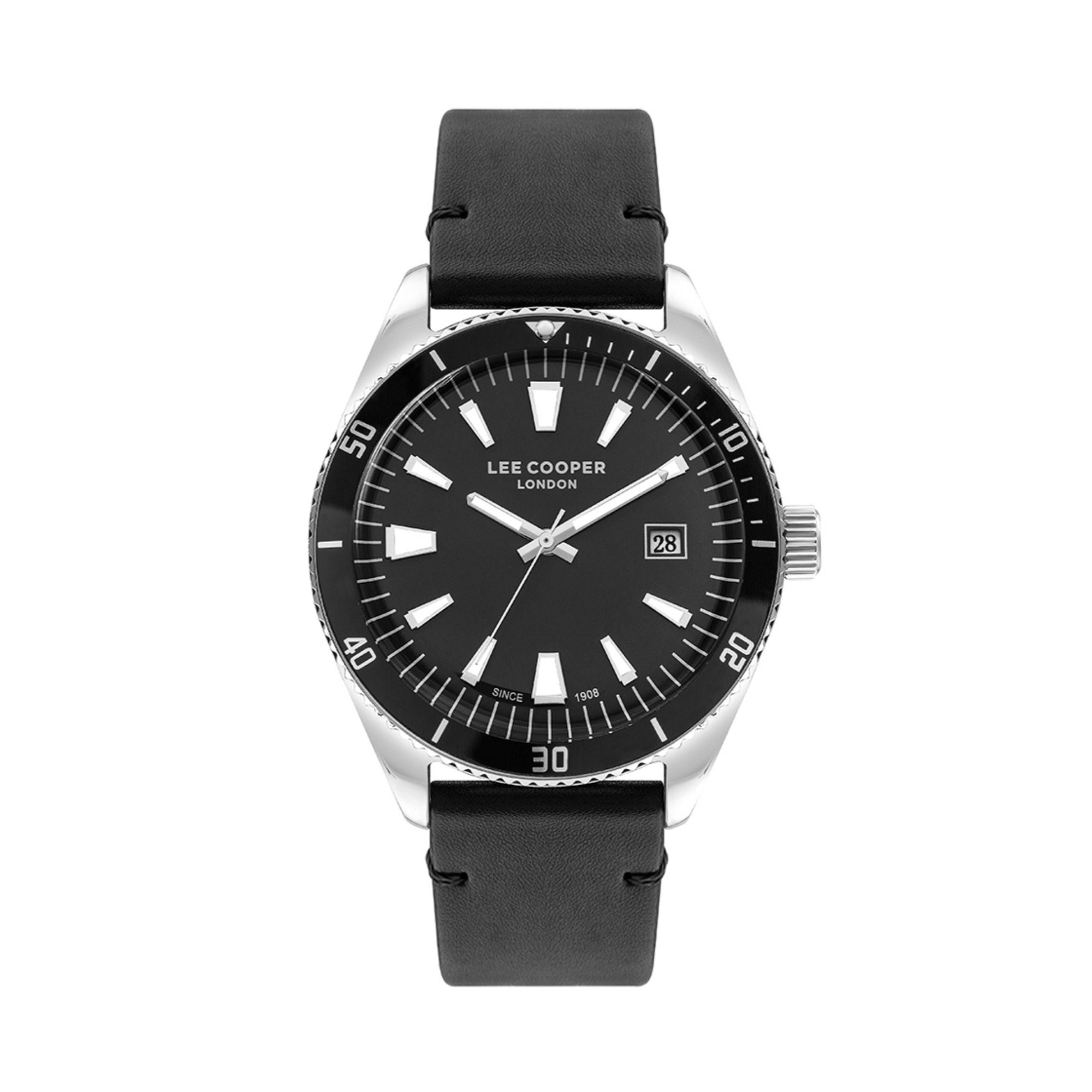 LEE COOPER-Men's Silver 44mm watch w/Black Dial