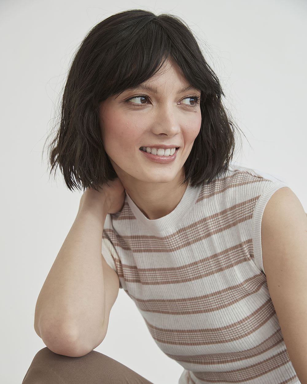 Striped Ribbed Stitch Bodycon Sleeveless Pull