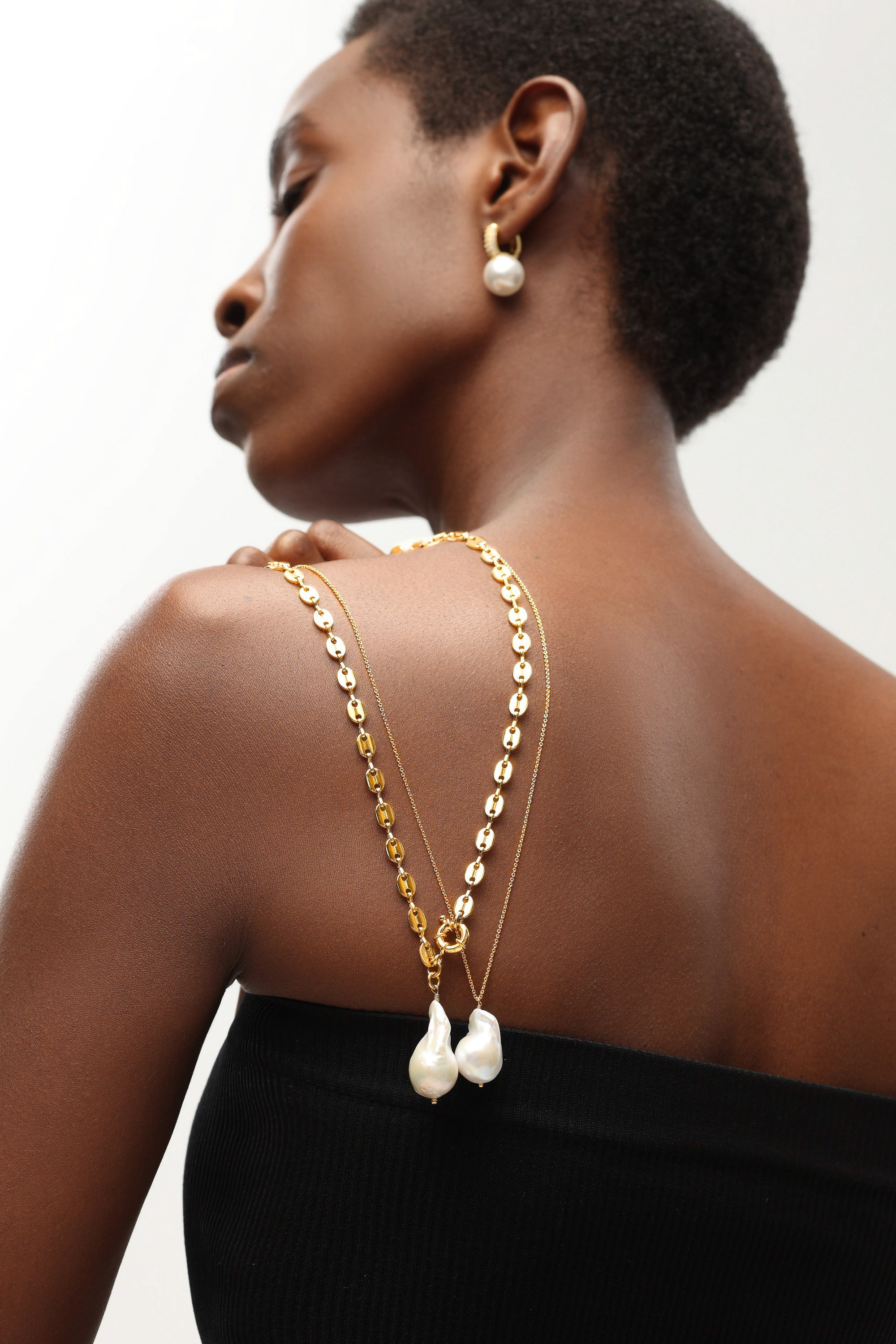 Classicharms-Baroque Pearl Link Chain Long Necklace