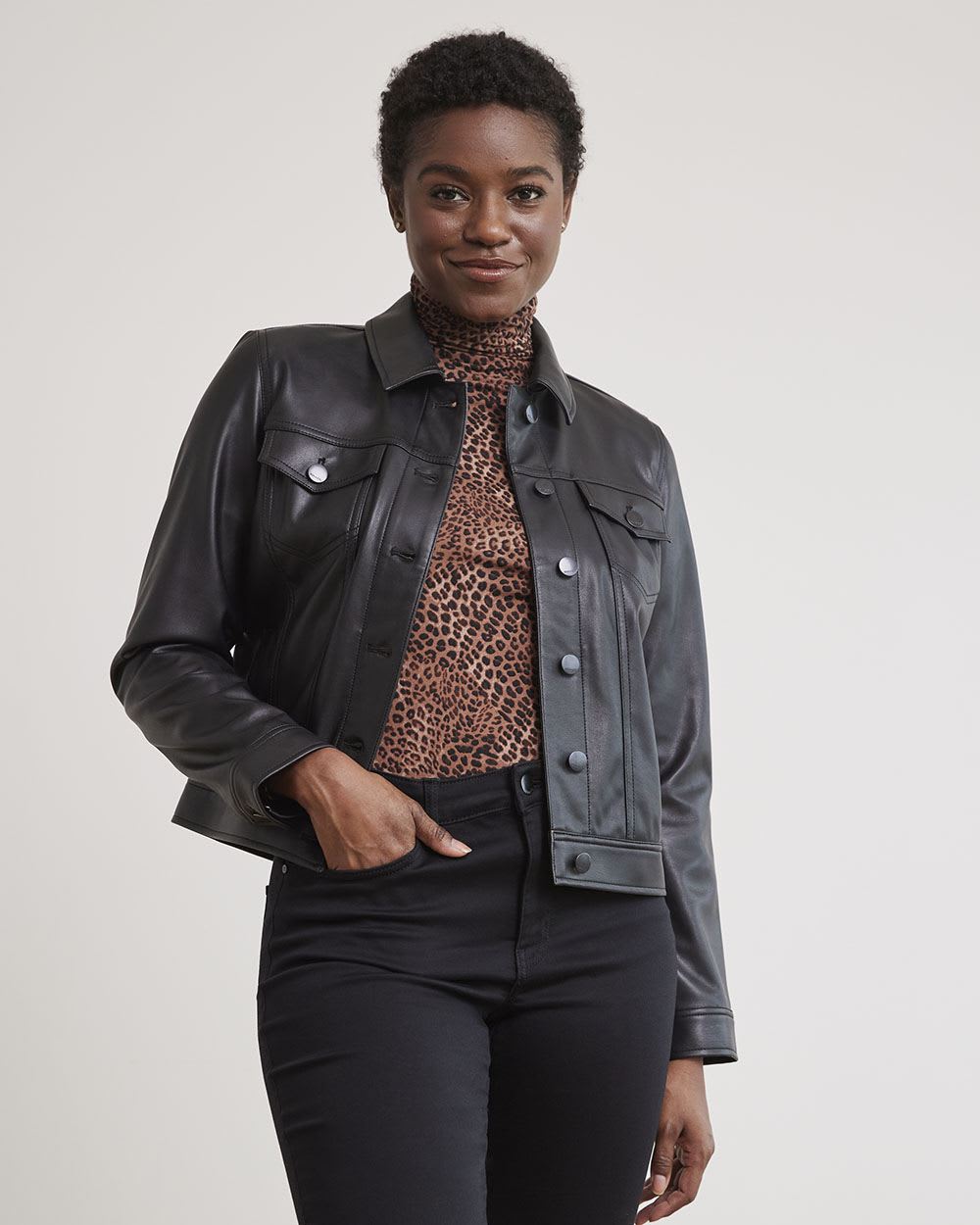Stretch Faux Leather Jacket