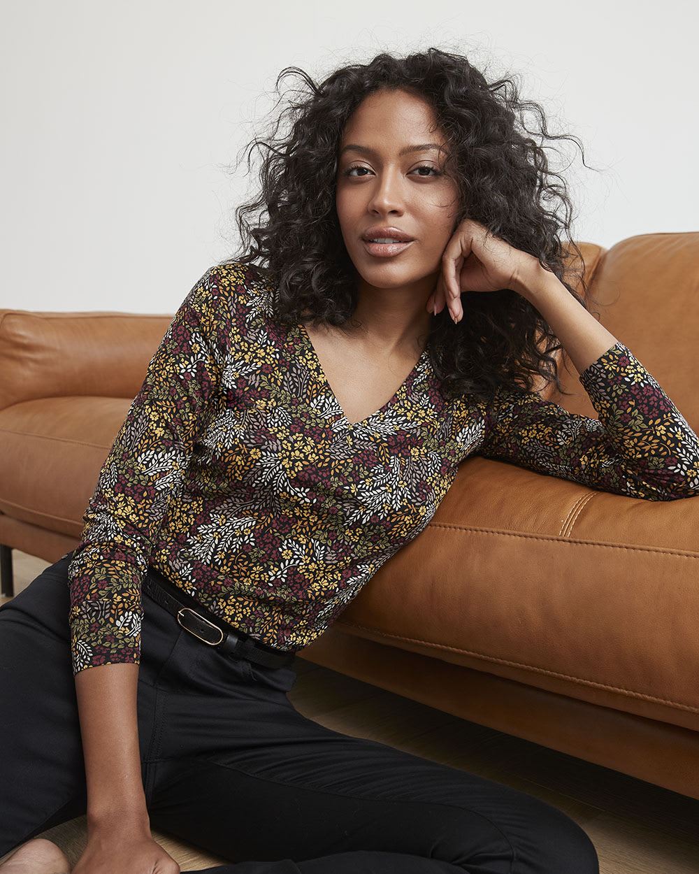 Fitted Long-Sleeve V-Neck Tee