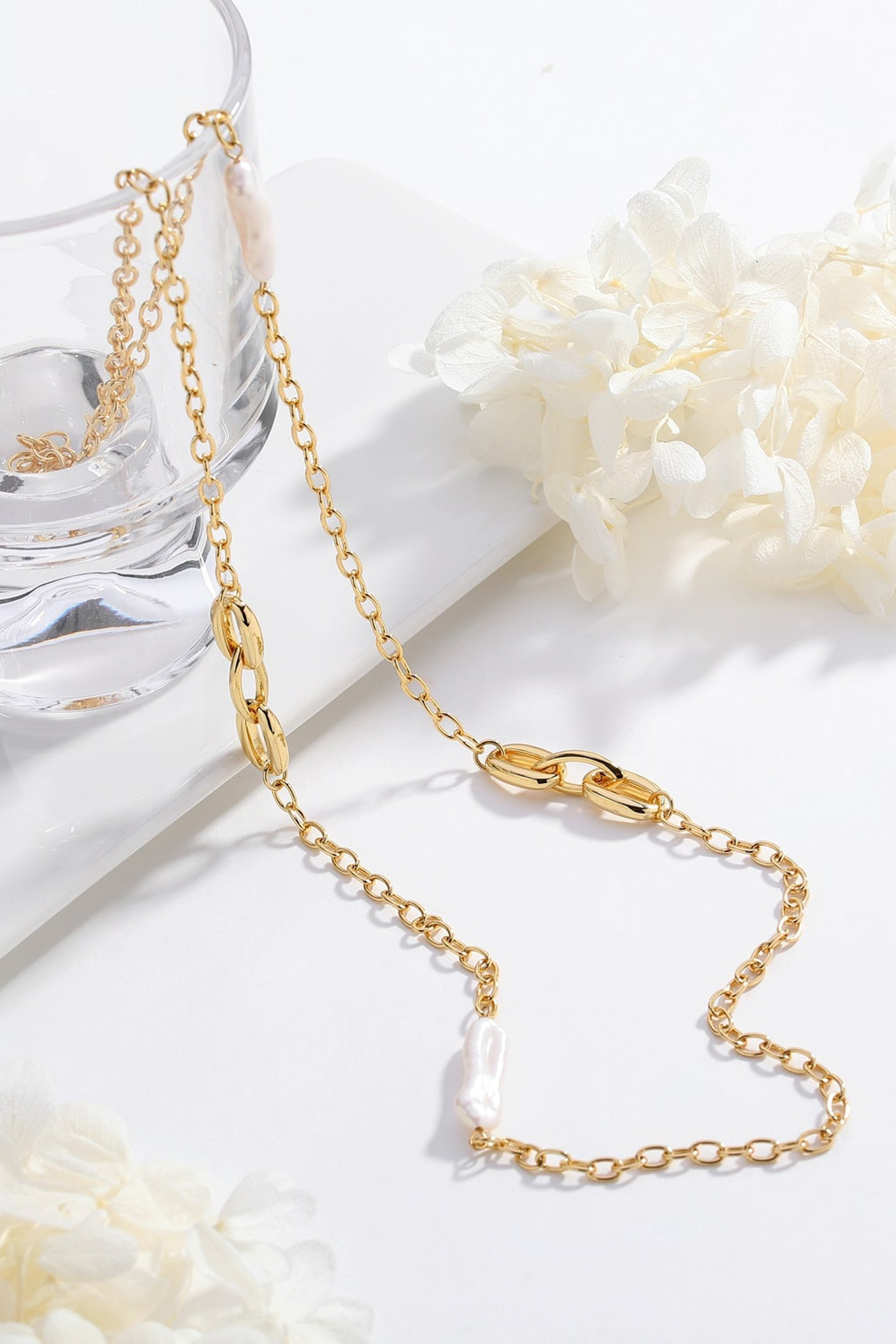 Classicharms-Baroque Pearl Link Chain Long Necklace