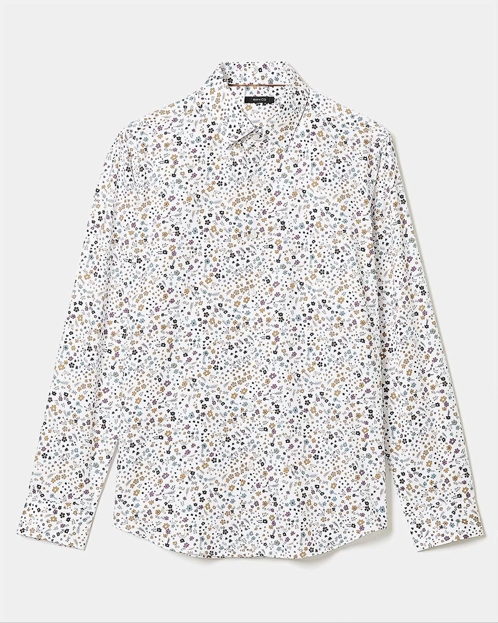 Slim Fit White Dress Shirt with Floral Pattern