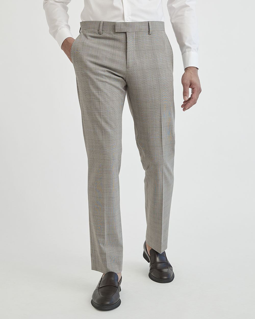 Tailored Fit Stretch Beige Checkered Suit Pant