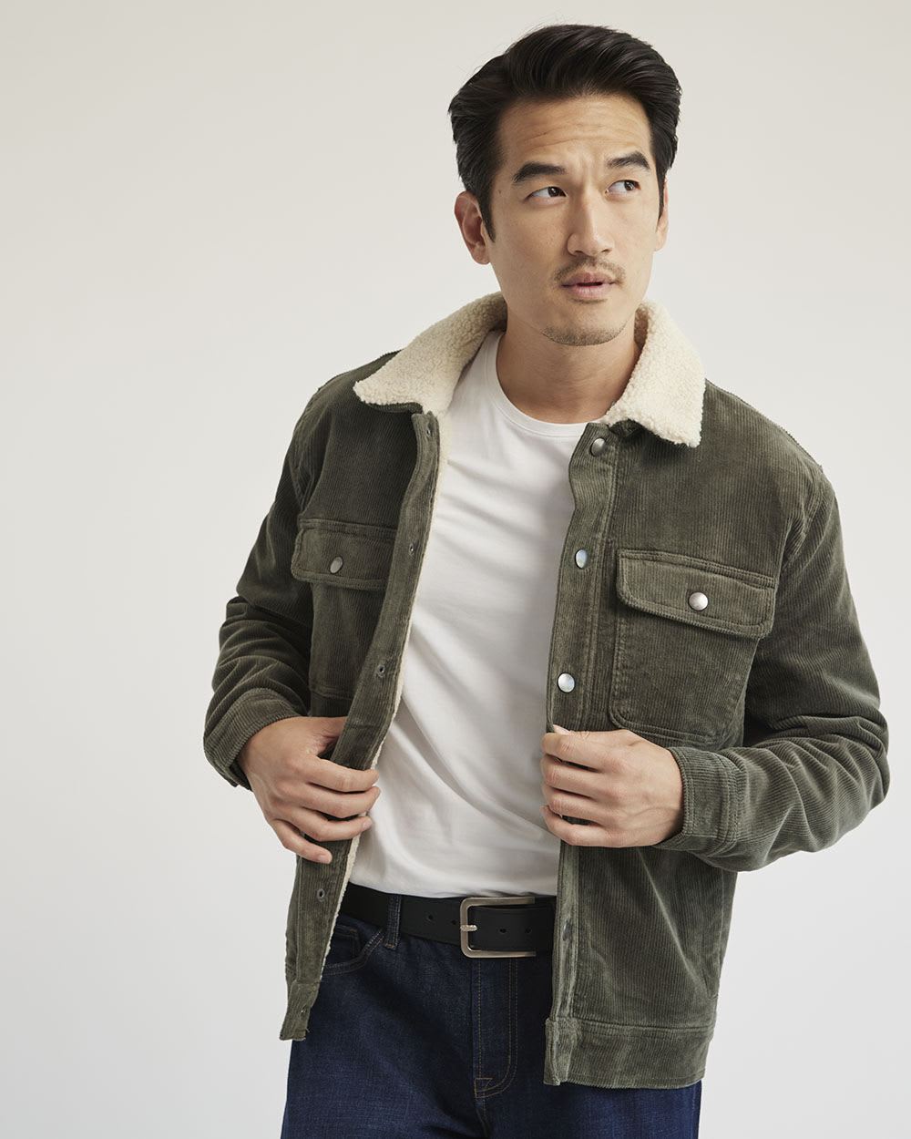 Corduroy Overshirt with Sherpa Lining