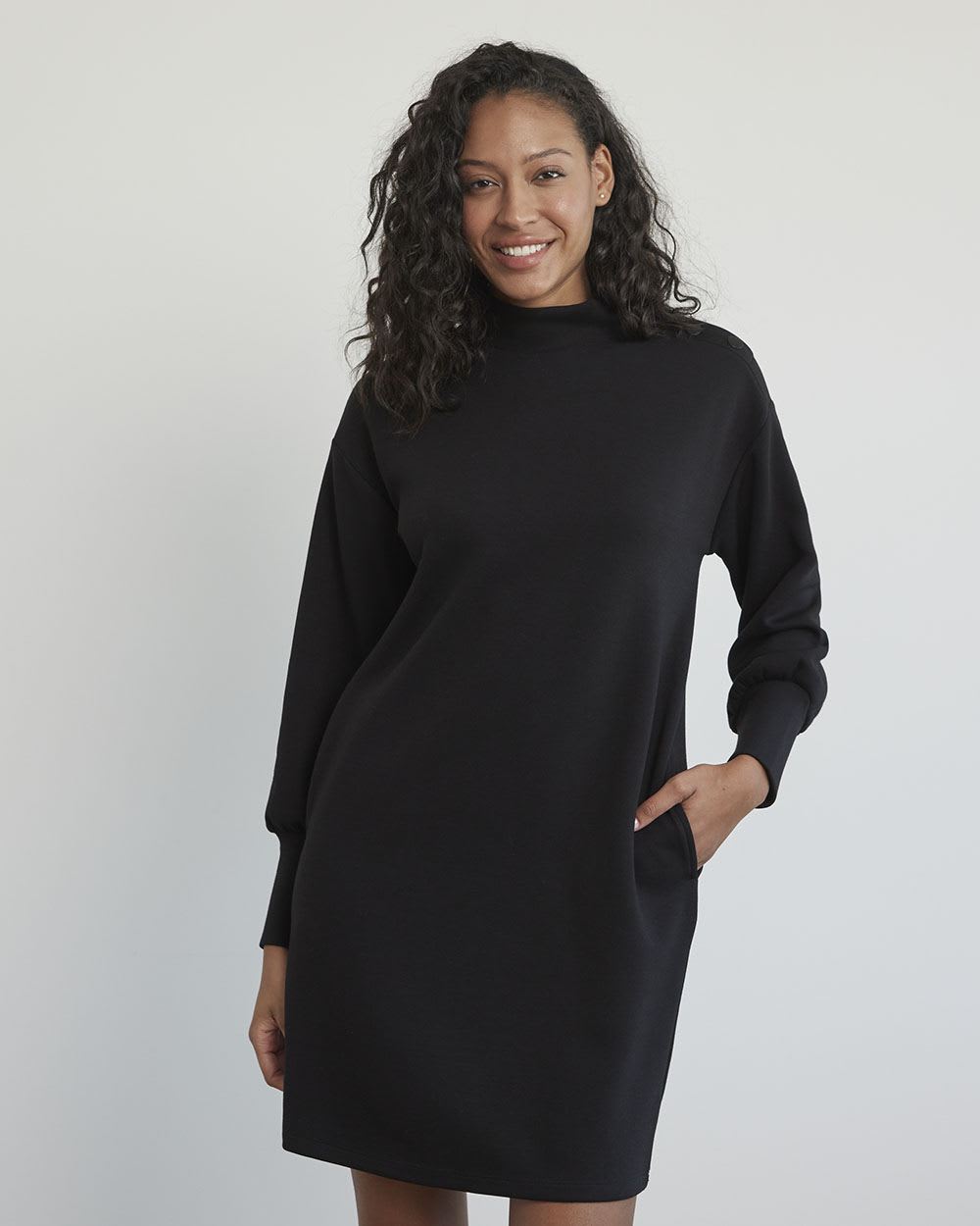 Long-Sleeve Straight Dress with Crew Neckline