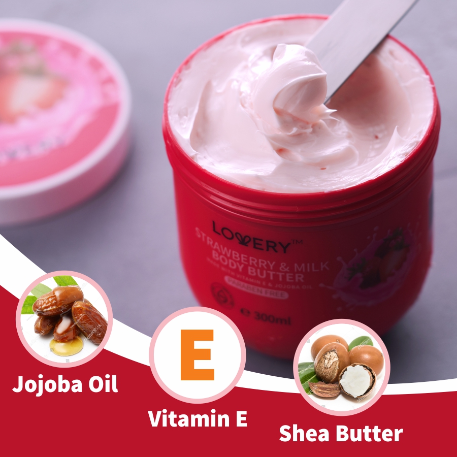 Lovery Strawberry Milk Body Butter - 12oz Ultra-hydrating Shea Butter Body Cream