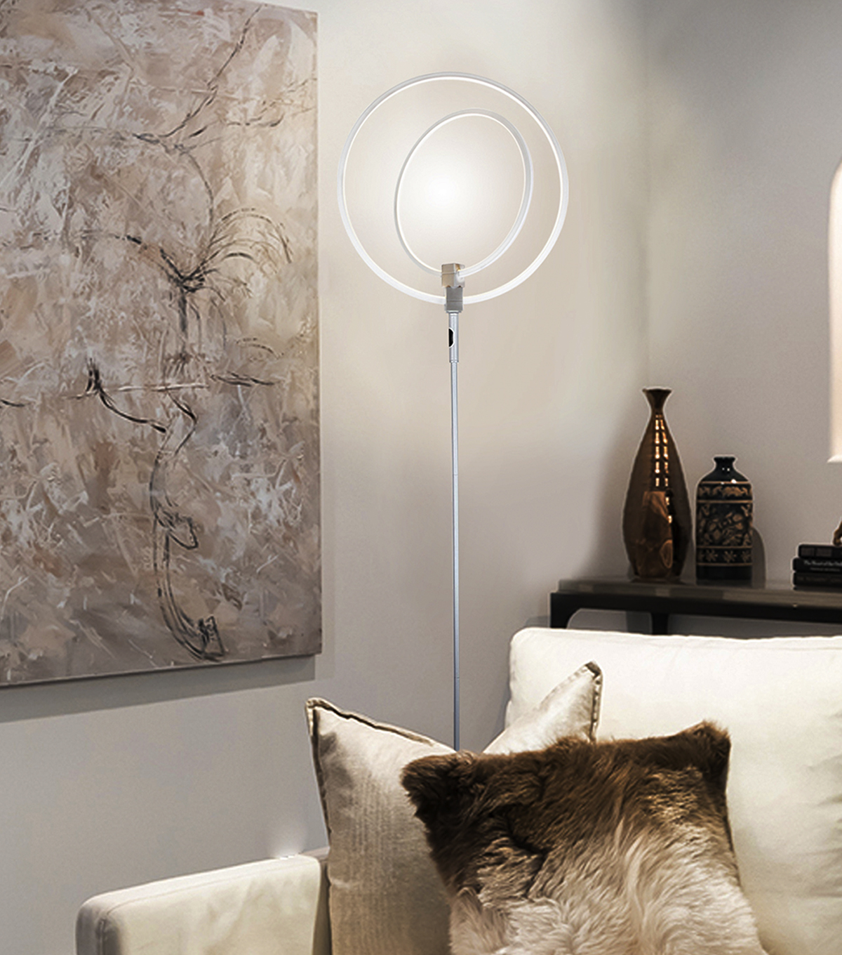 Eclipse Led Torchiere Floor Lamp With Adjustable Rings