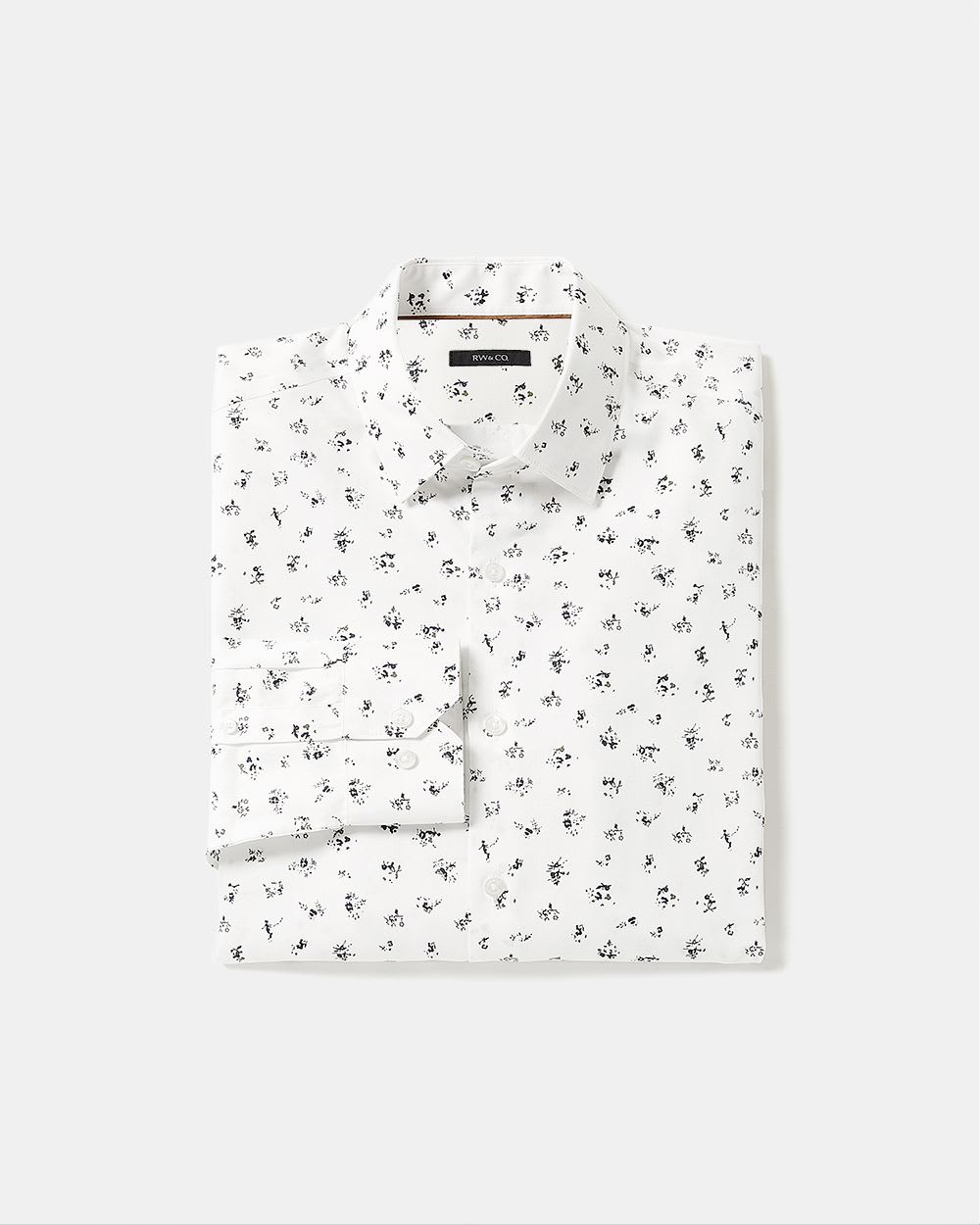 Slim-Fit White Dress Shirt with Abstract Floral Pattern