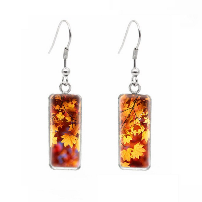 Orange Fall Leaves Rectangular Drop Earrings - Don't AsK