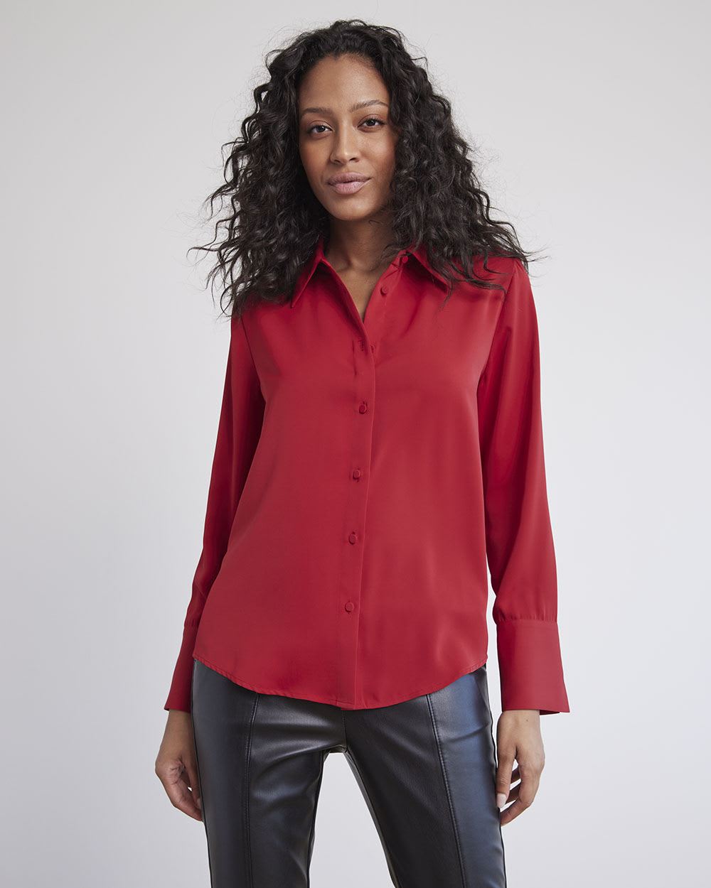 Long-Sleeve Buttoned-Down Twill Blouse