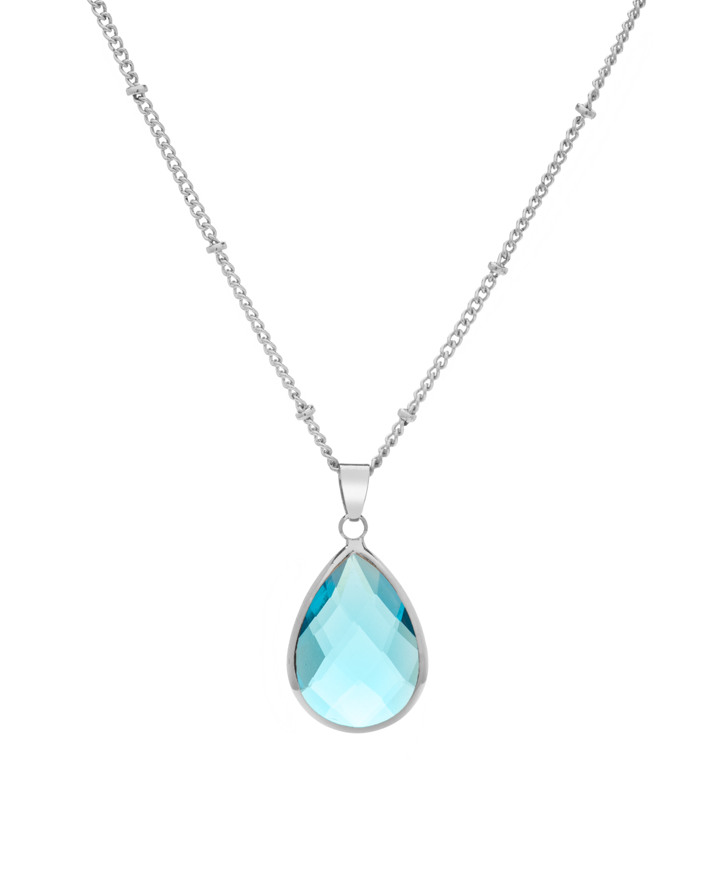 Goldtone March Aqua Blue Birthstone Teardrop Necklace - Don't AsK