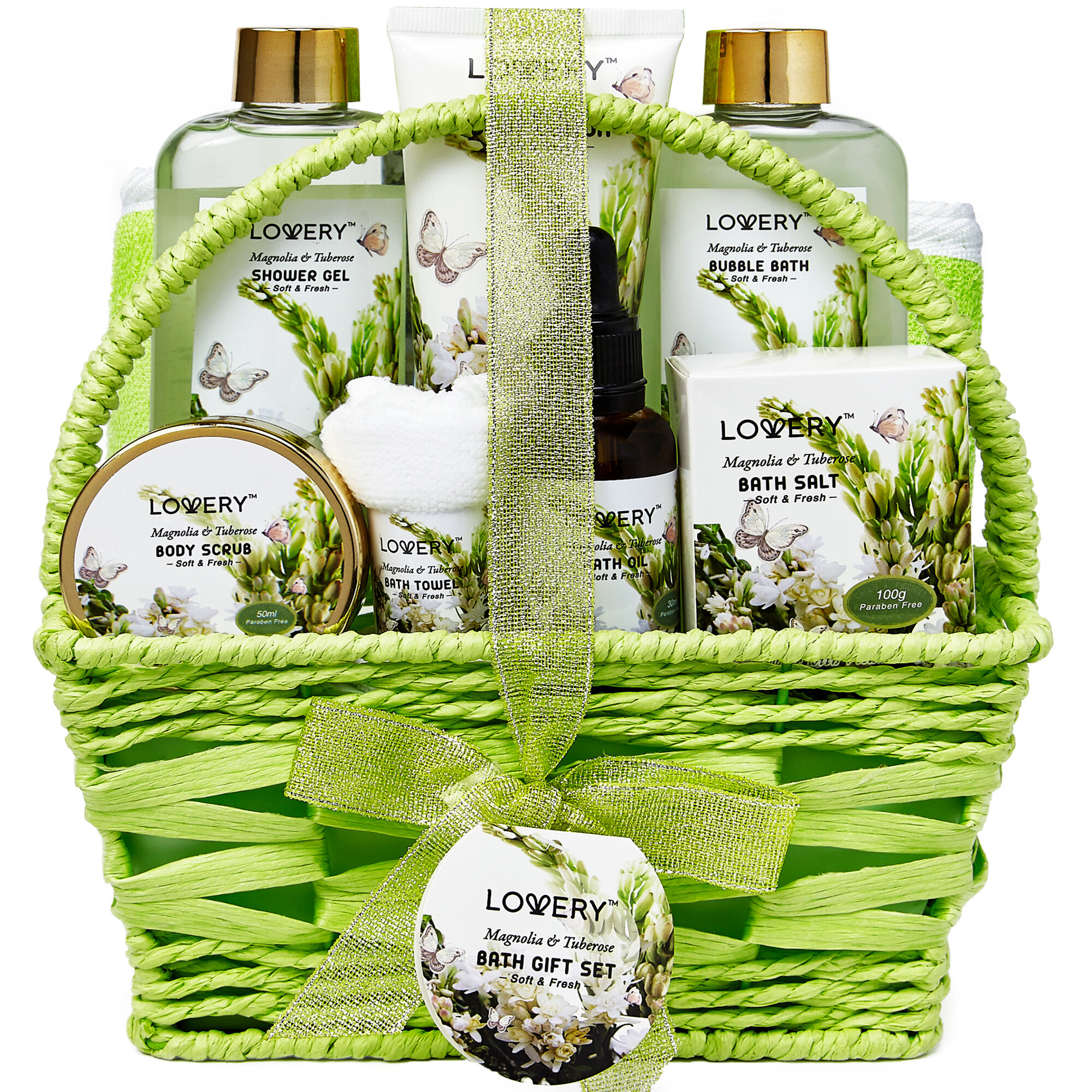 Lovery Bath And Body Gift Basket - Magnolia Tuberose Home Spa 9 Pc Set
