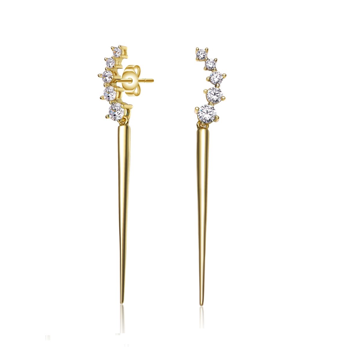 Genevive 14k Yellow Gold Plated with Cubic Zirconia Waterfall Spike Dangle Earrings in Sterling Silver
