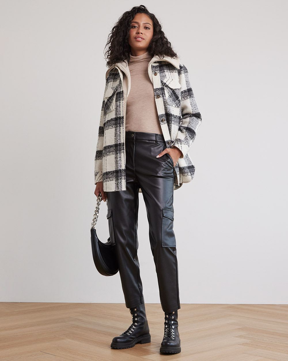 Faux Leather High-Rise Tapered Cargo Pant