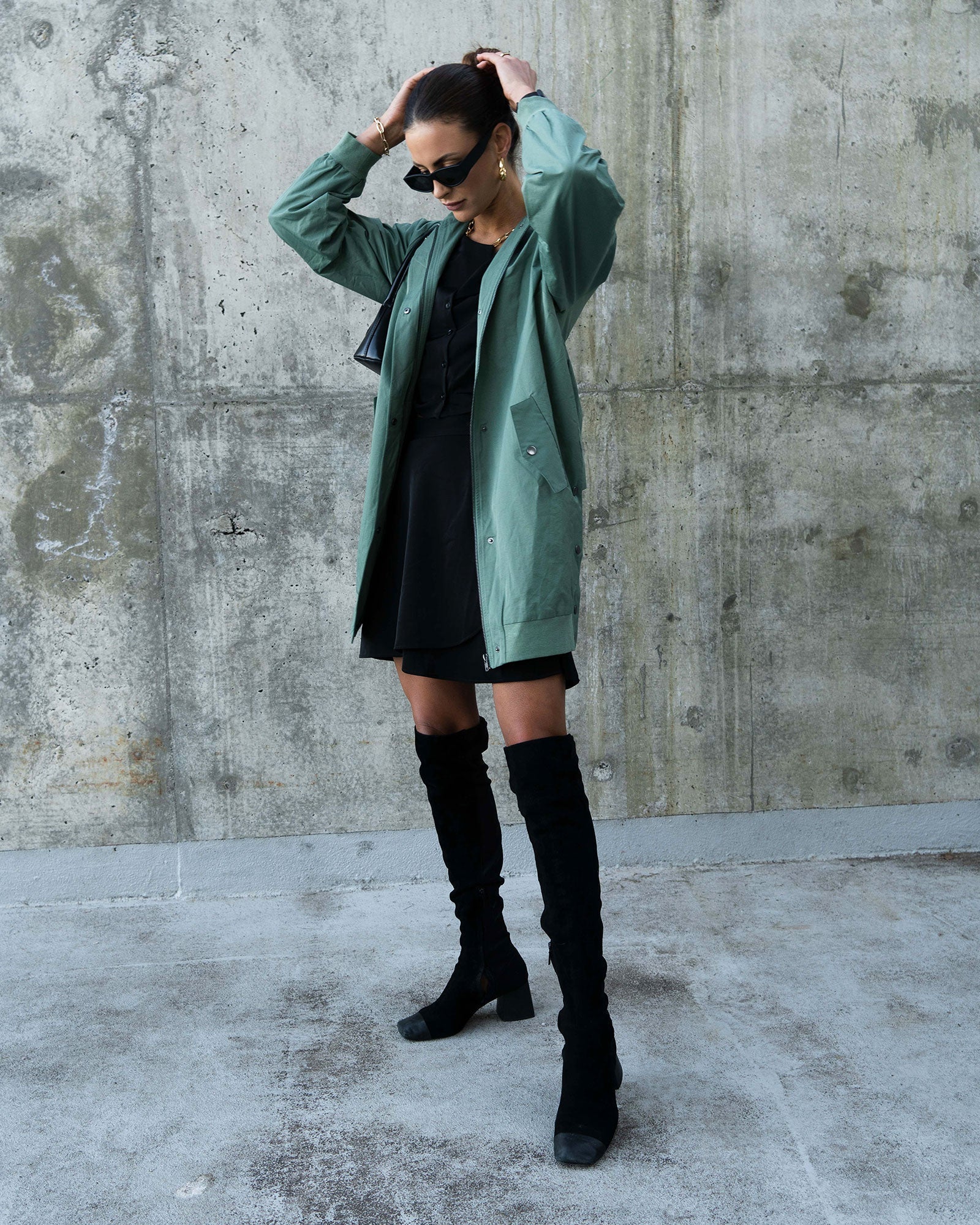 Belle & Bloom Chasing You Long Bomber Jacket