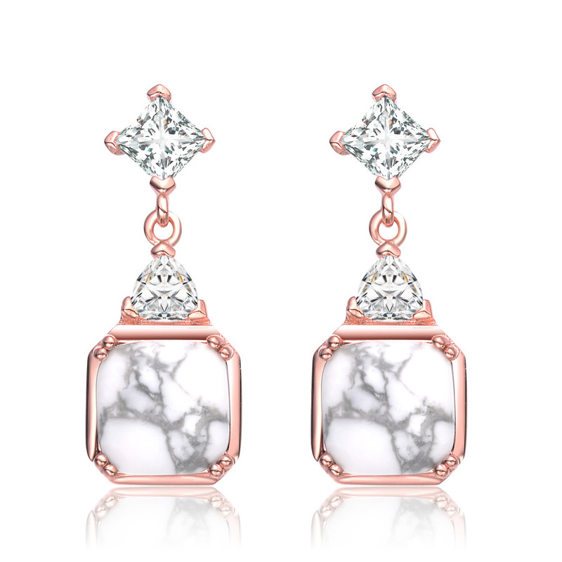 Sterling Silver with Colored Cubic Zirconia Square Framed Drop Earring