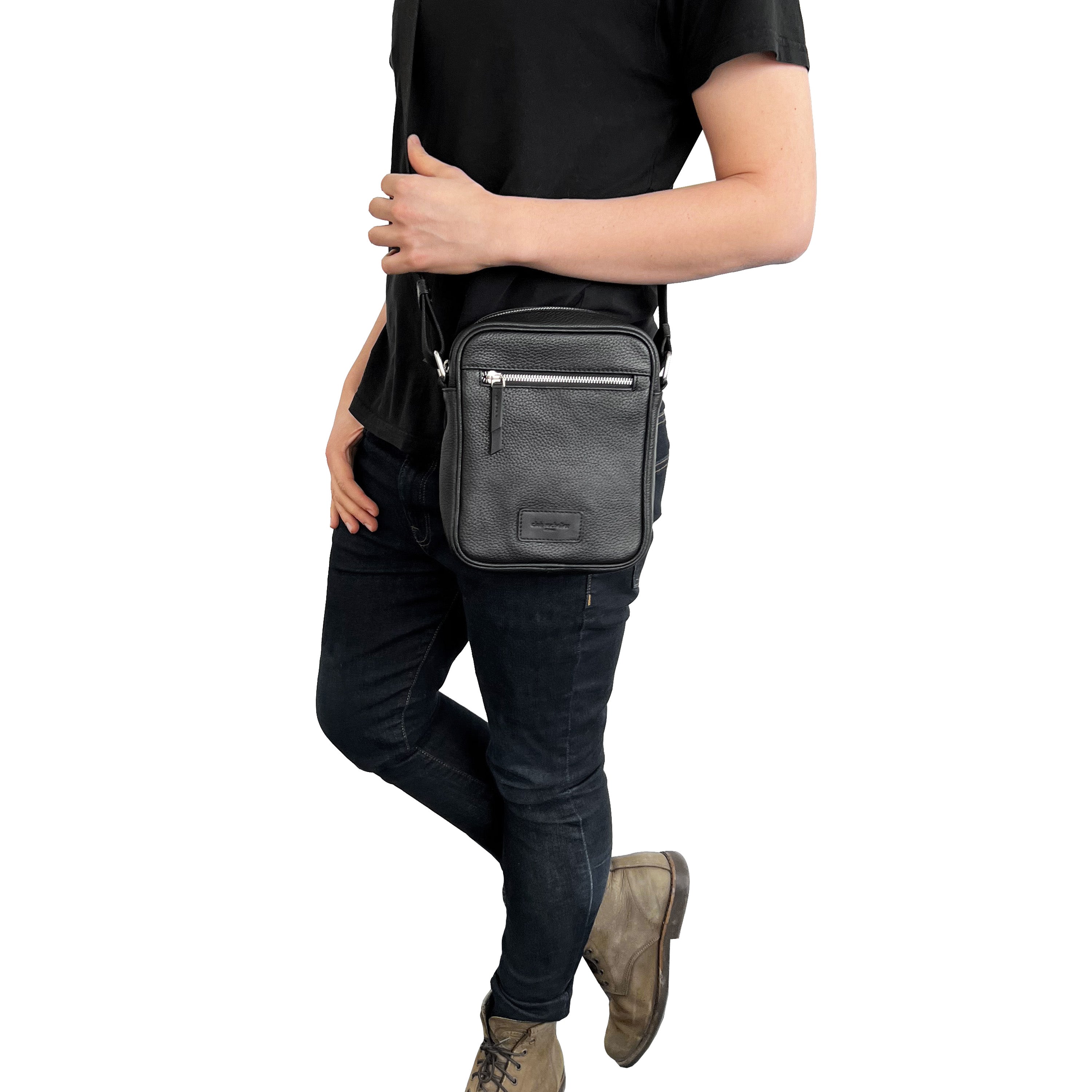 Club Rochelier Unisex Leather Top Zipper Crossbody