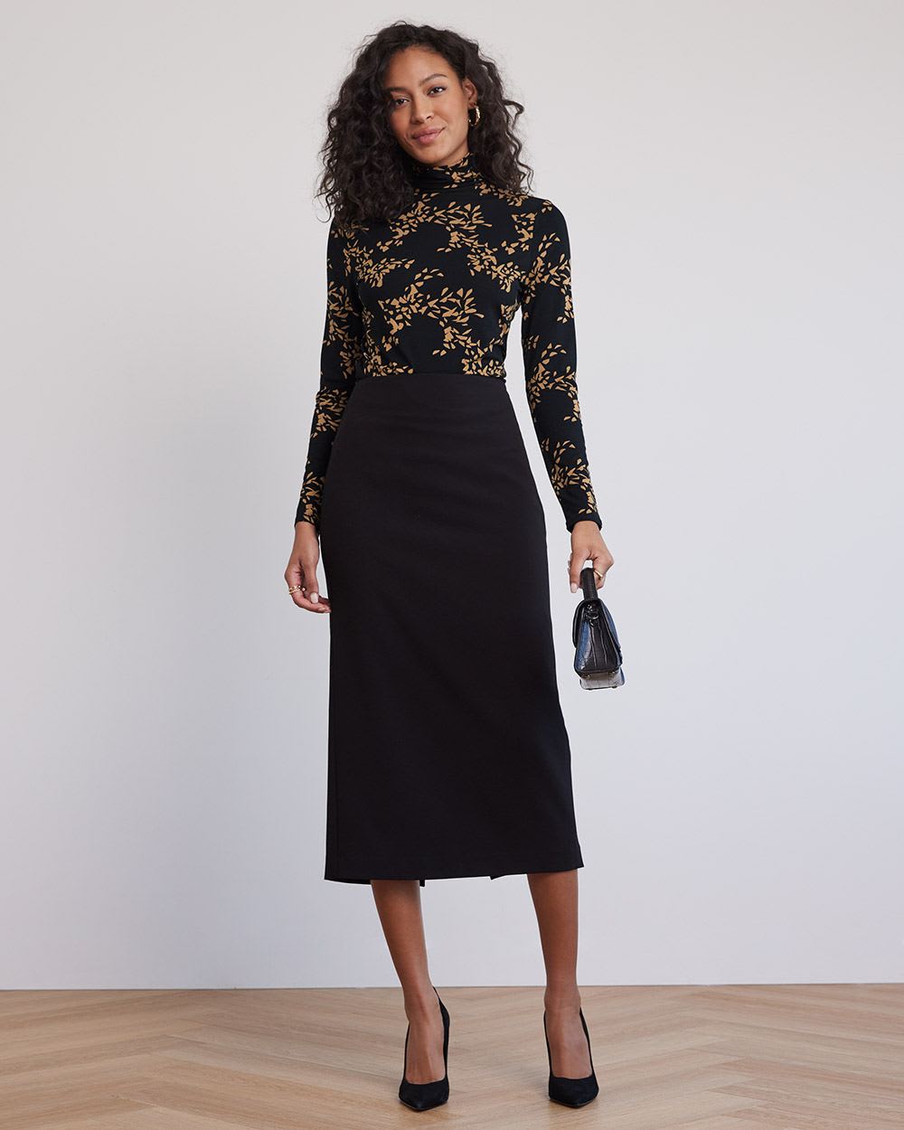 Fitted Long-Sleeve Mock-Neck Tee