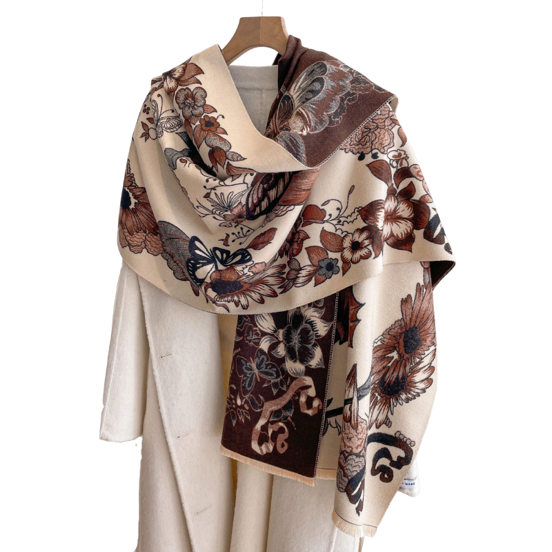 Beige & Brown Floral Butterflies Scarf- Don't AsK
