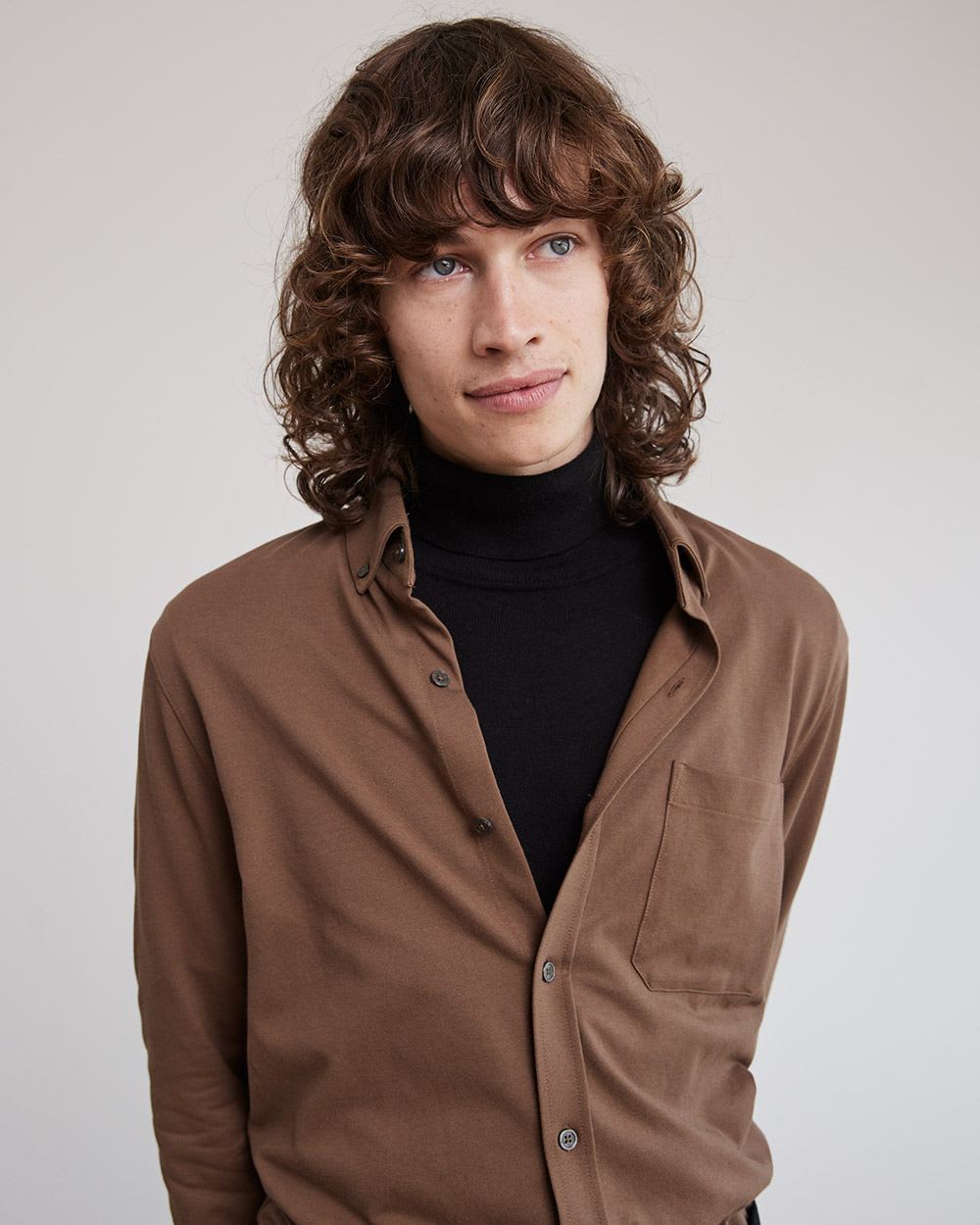 Long-Sleeve Piqué Cotton Shirt
