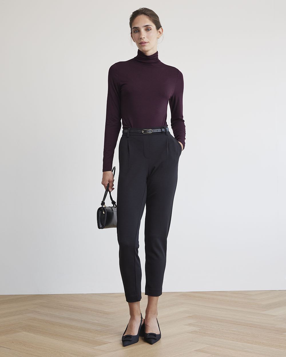 Fitted Long-Sleeve Mock-Neck Tee