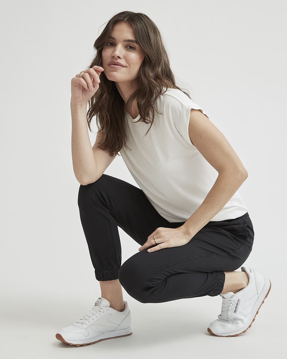 Extended-Sleeve Crew-Neck Fitted Tee