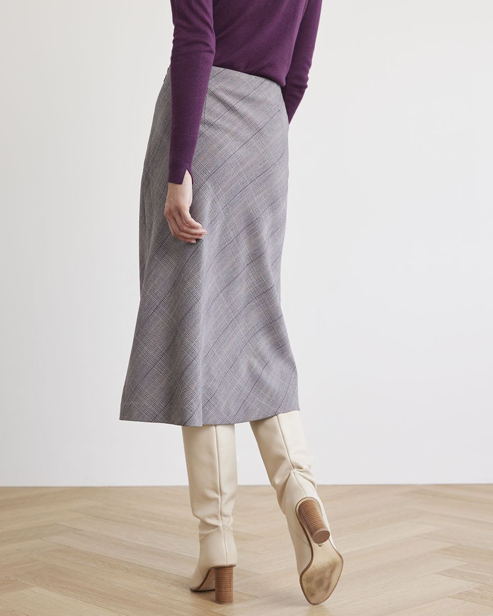 Plaid High-Waisted A-Line Midi Skirt