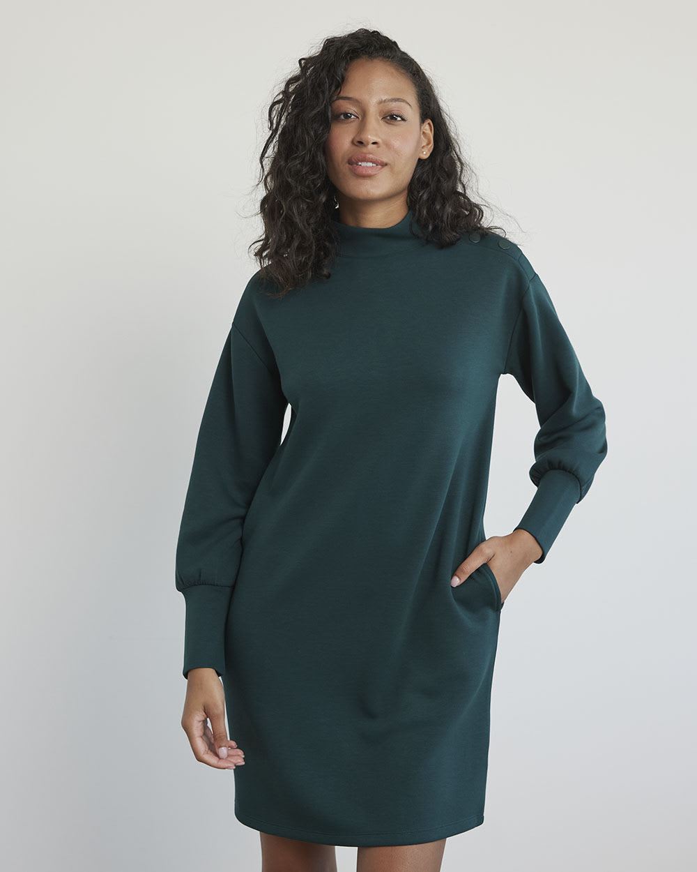 Long-Sleeve Straight Dress with Crew Neckline