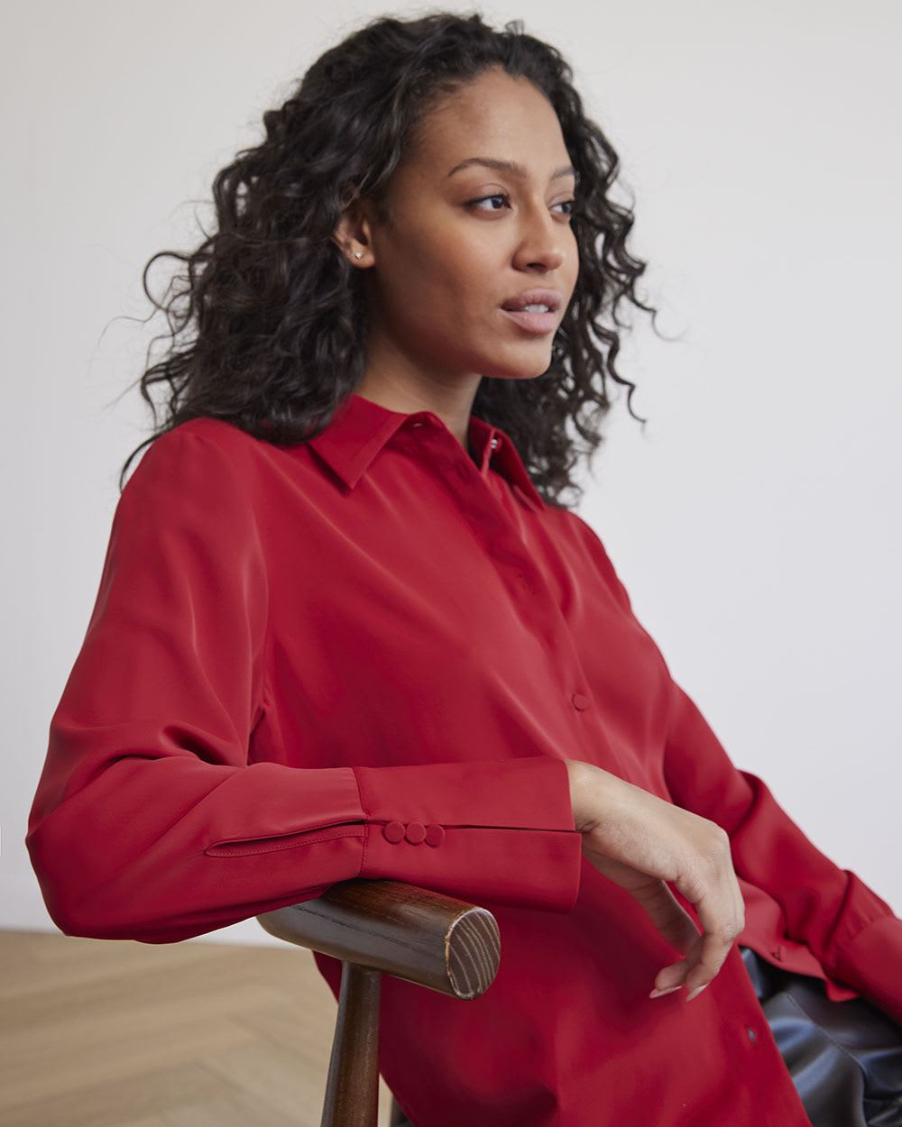 Long-Sleeve Buttoned-Down Twill Blouse