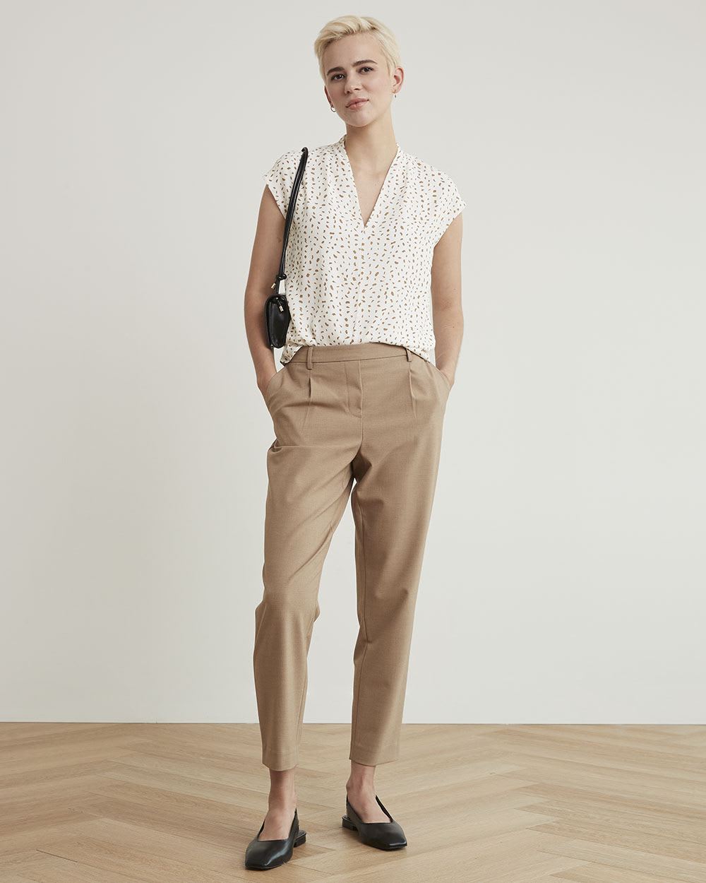 Mix-Media Extended-Sleeve V-Neck Top