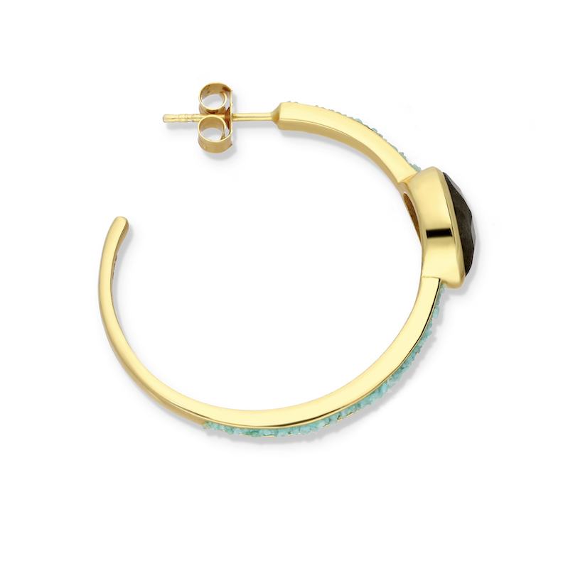 18K Goldtone Plated Sterling Silver Green Iolite & Oval Labradoite Oval Hoop Earrings- AG Sterling