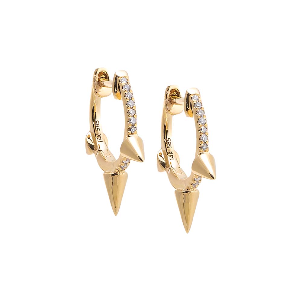 By Adina Eden -DIAMOND PAVE TRIPLE SPIKE HUGGIE EARRING 14K - 14K GOLD