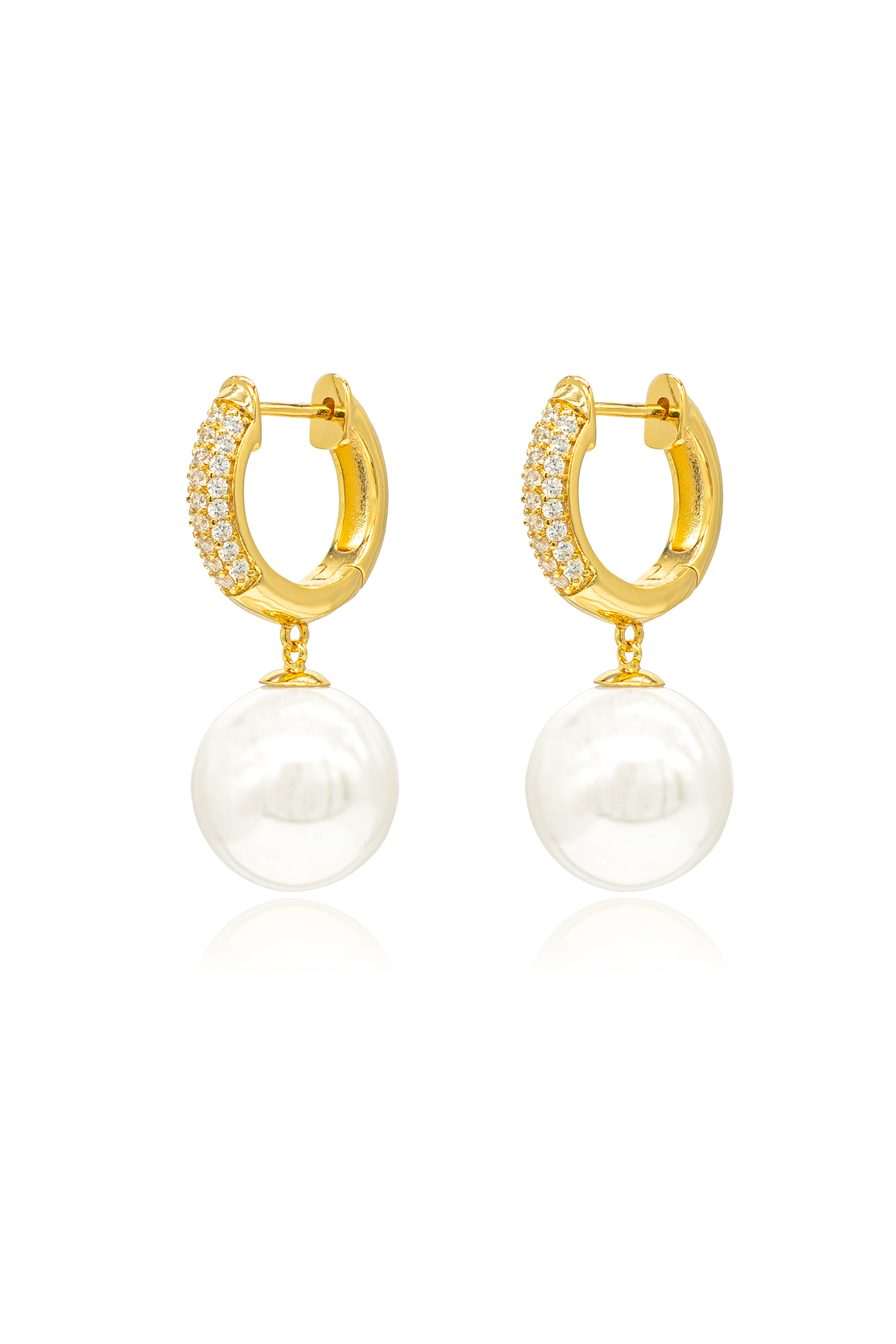 Classicharms-Pavé Huggie Hoop Solitaire Pearl Drop Earrings