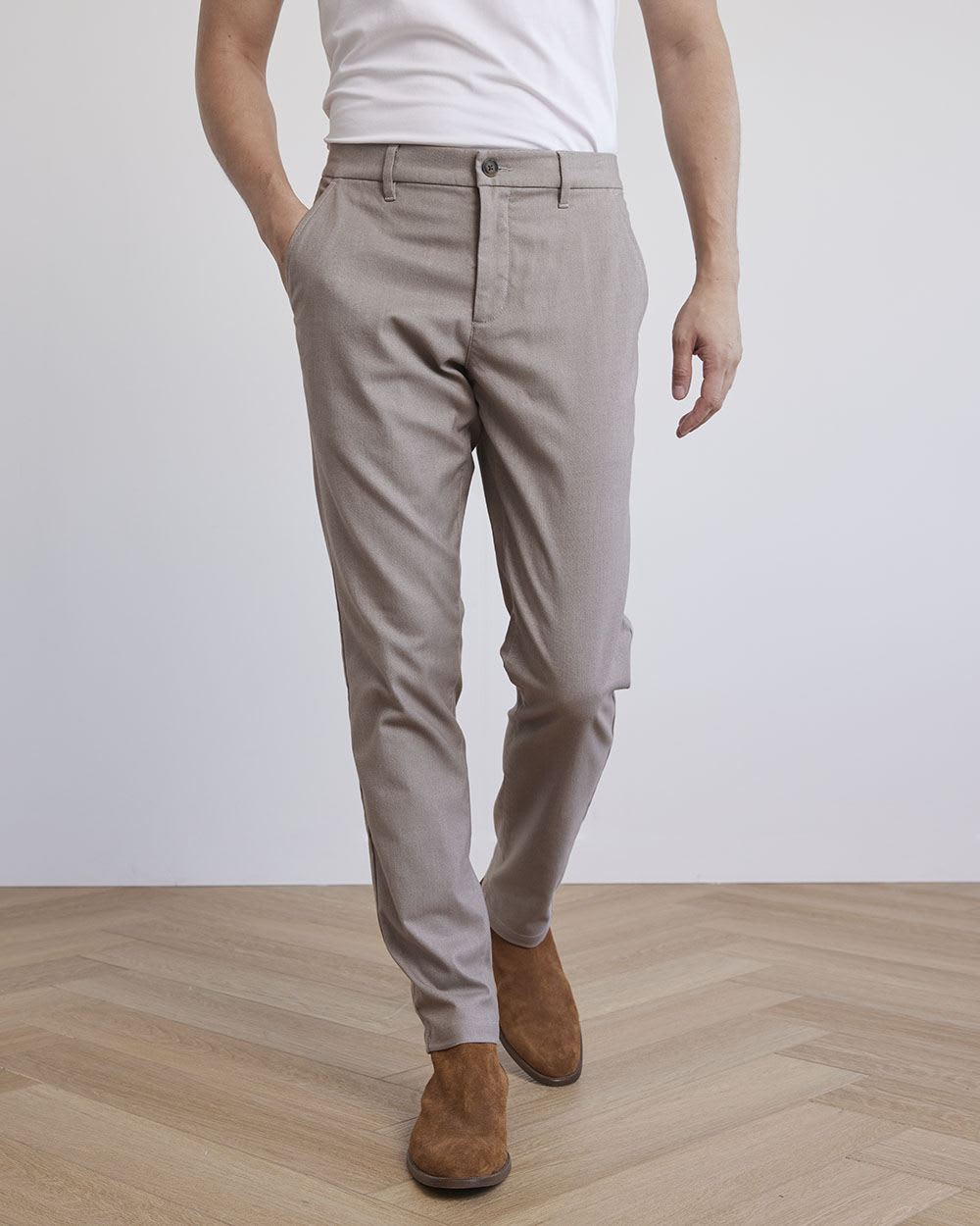 Solid Slim-Fit Brushed Pants