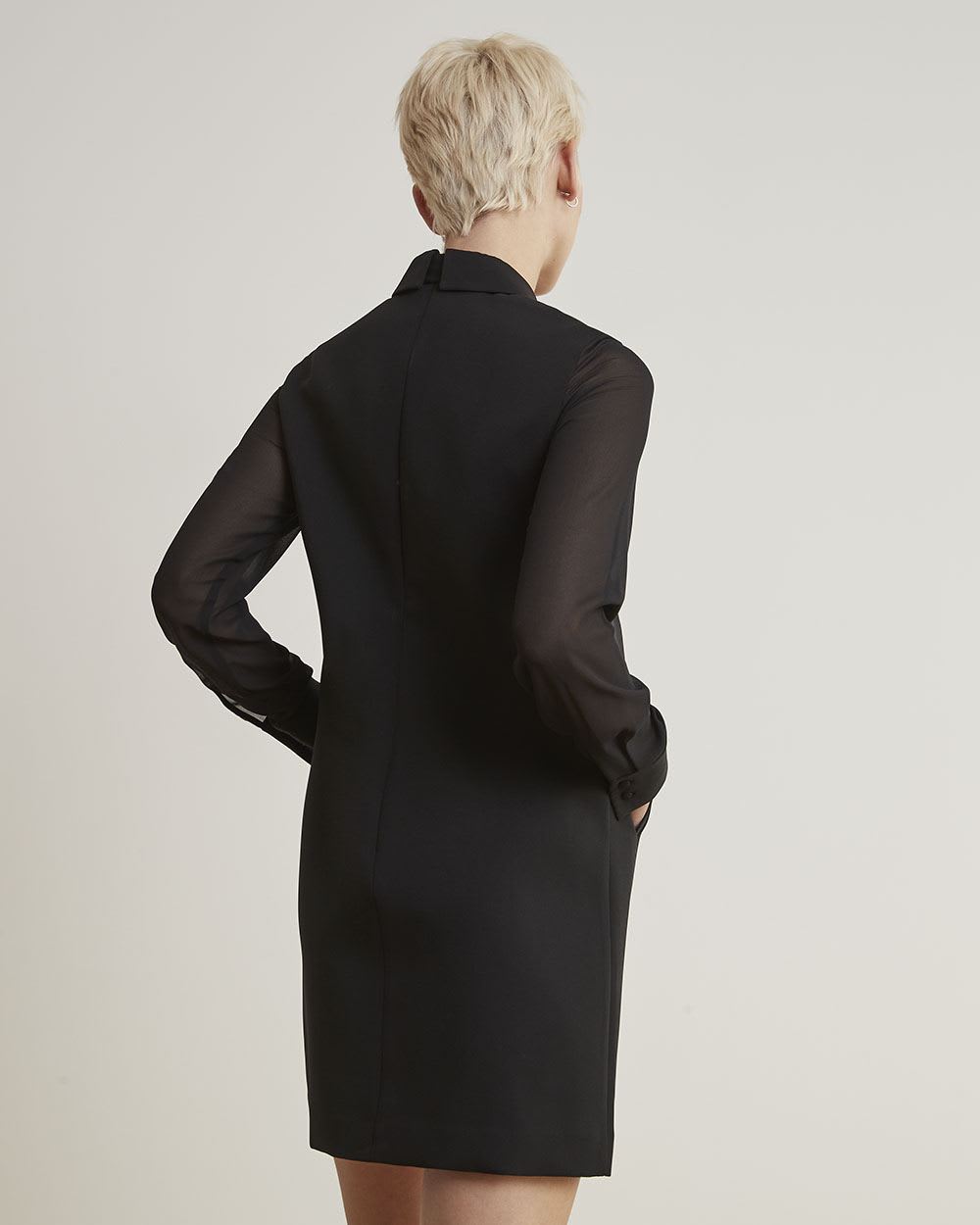 Long-Sleeve Straight Dress with Shirt Collar