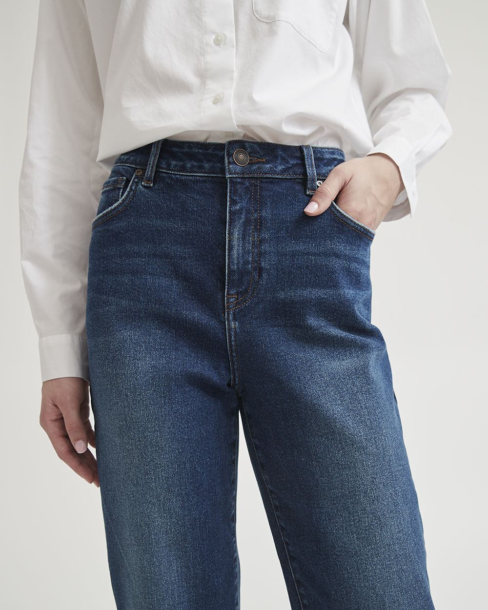 Medium-Wash High-Waisted Straight Ankle Jeans - 27"