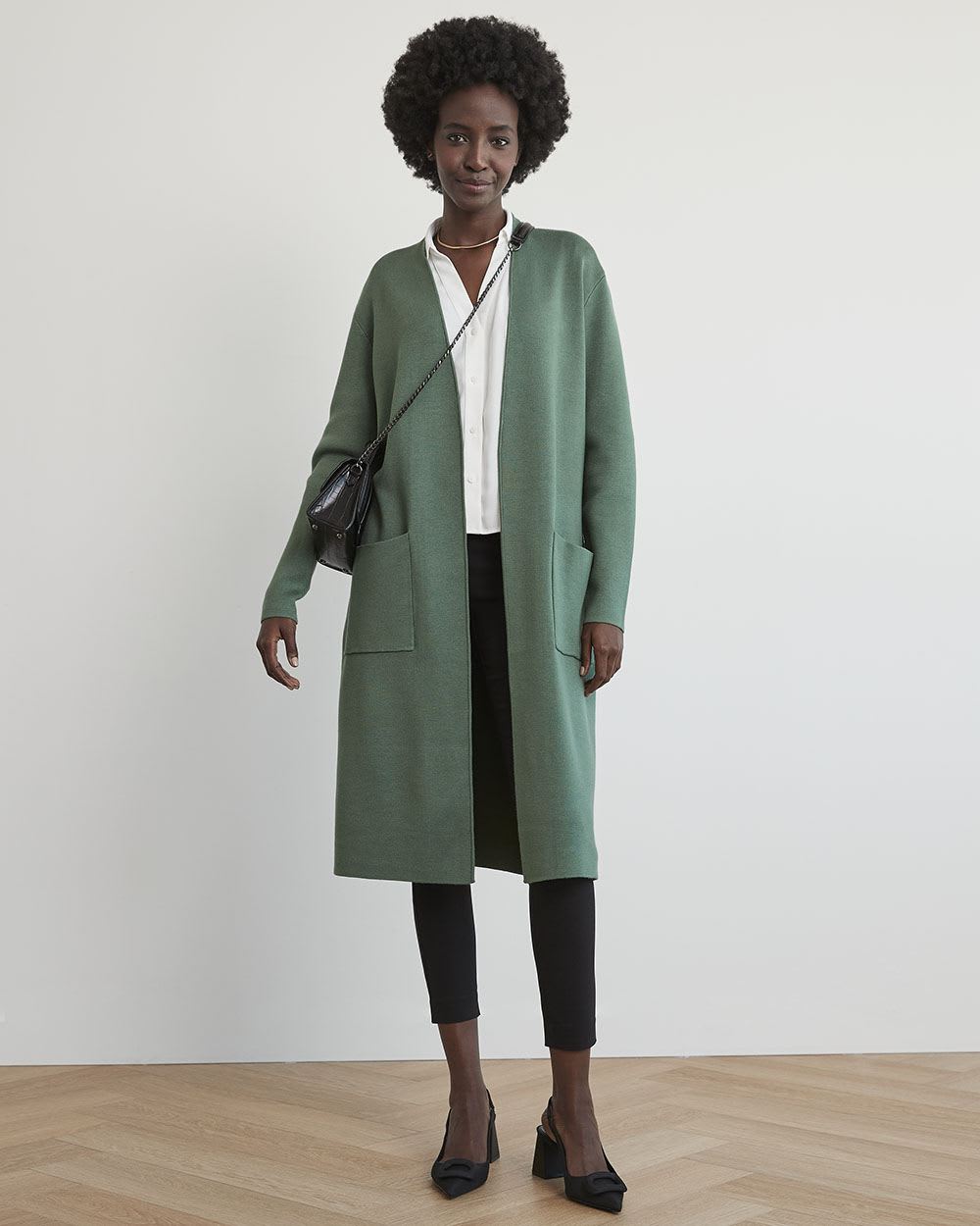 Soft Crepe Buttondown Blouse with Roll-Up Sleeves and Pocket