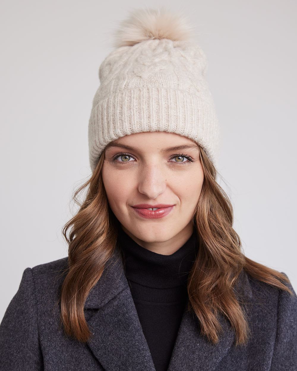 Cable-Knit Beanie with Pompom