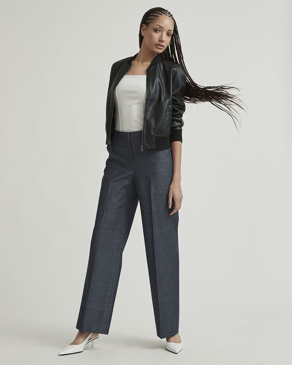 Chambray Mid-Rise Wide Leg Pant