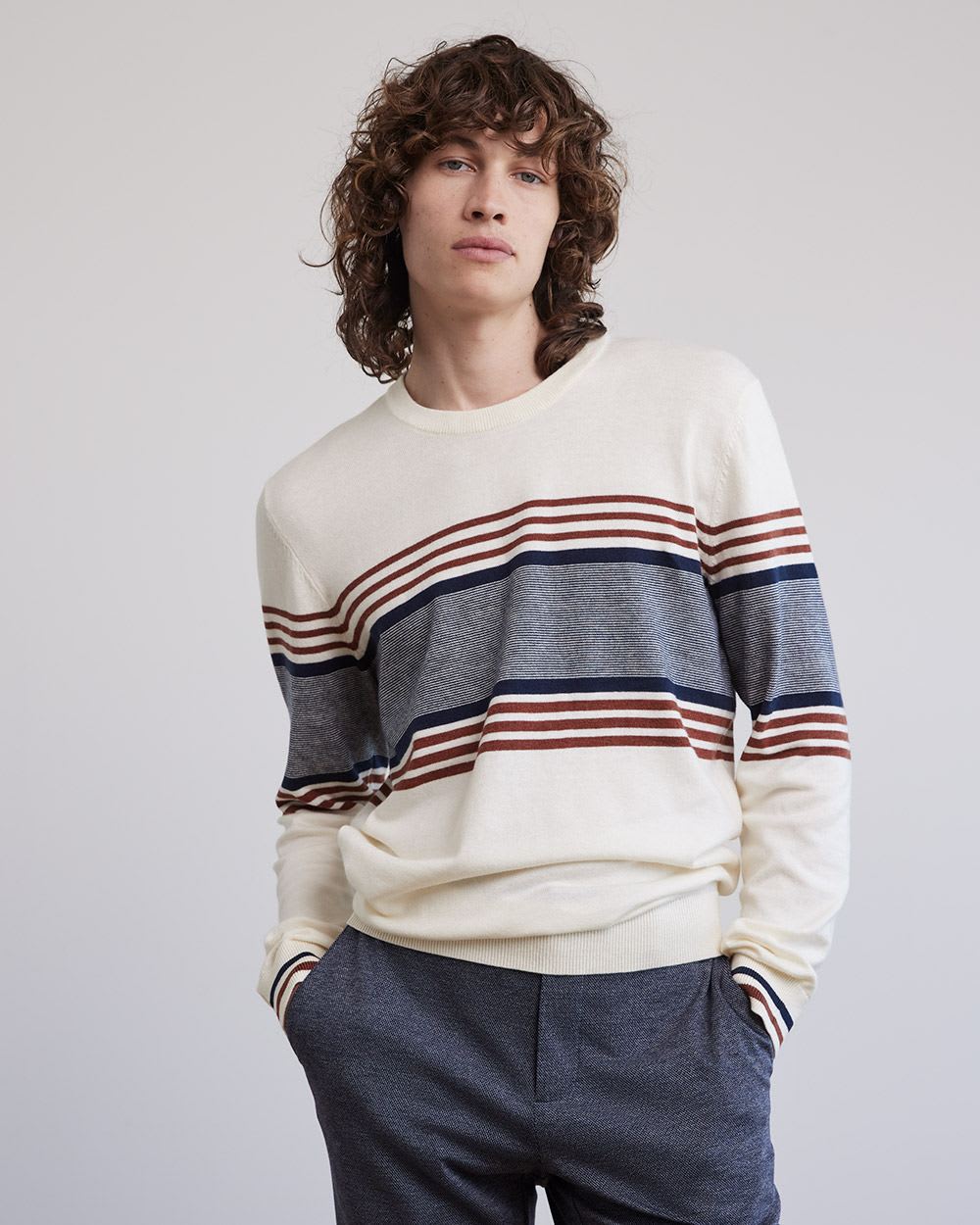 Crew-Neck Sweater with Colour Blocks