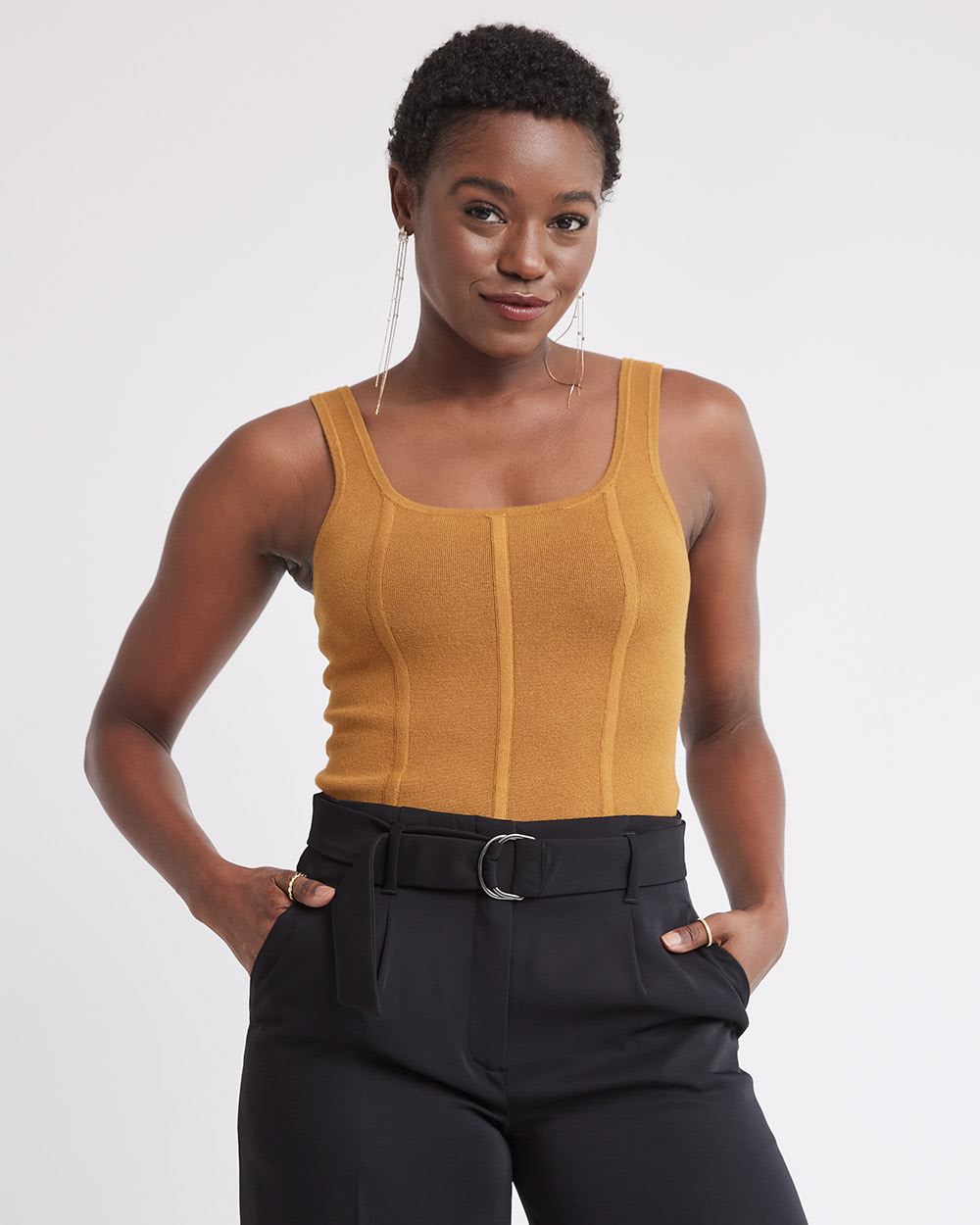 Sleeveless Square-Neck Bodycon Top with Bustier Effect