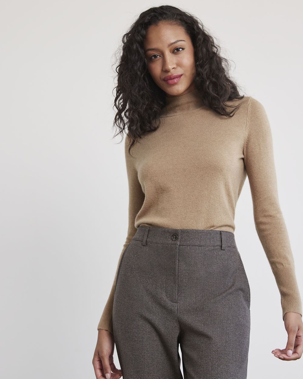 Long-Sleeve Mock-Neck Cashmere-Blend Sweater