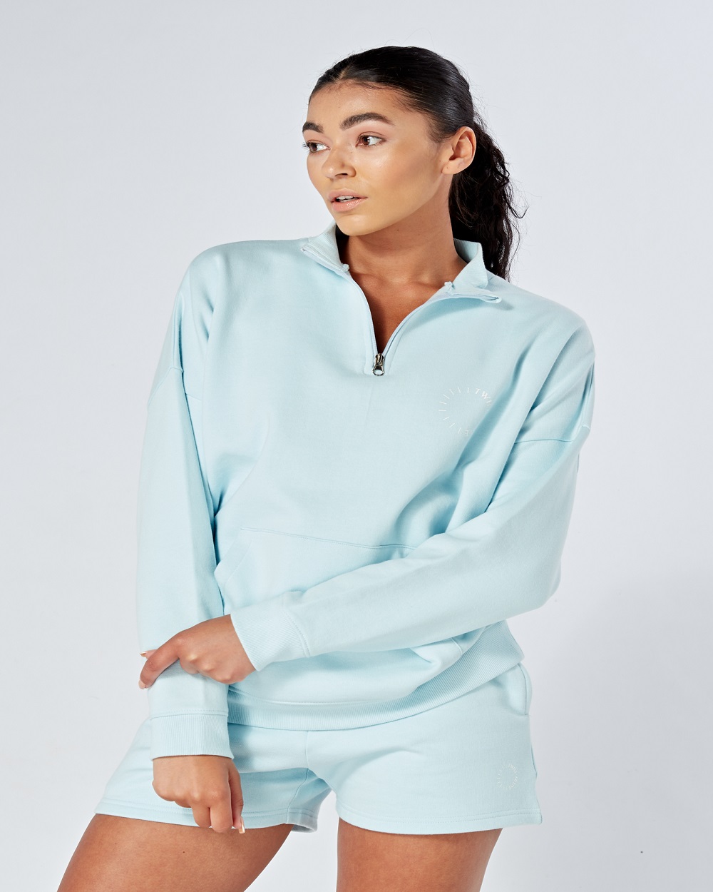 Twill Active -Essentials Oversized Funnel Neck Zip up Sweatshirt - Blue