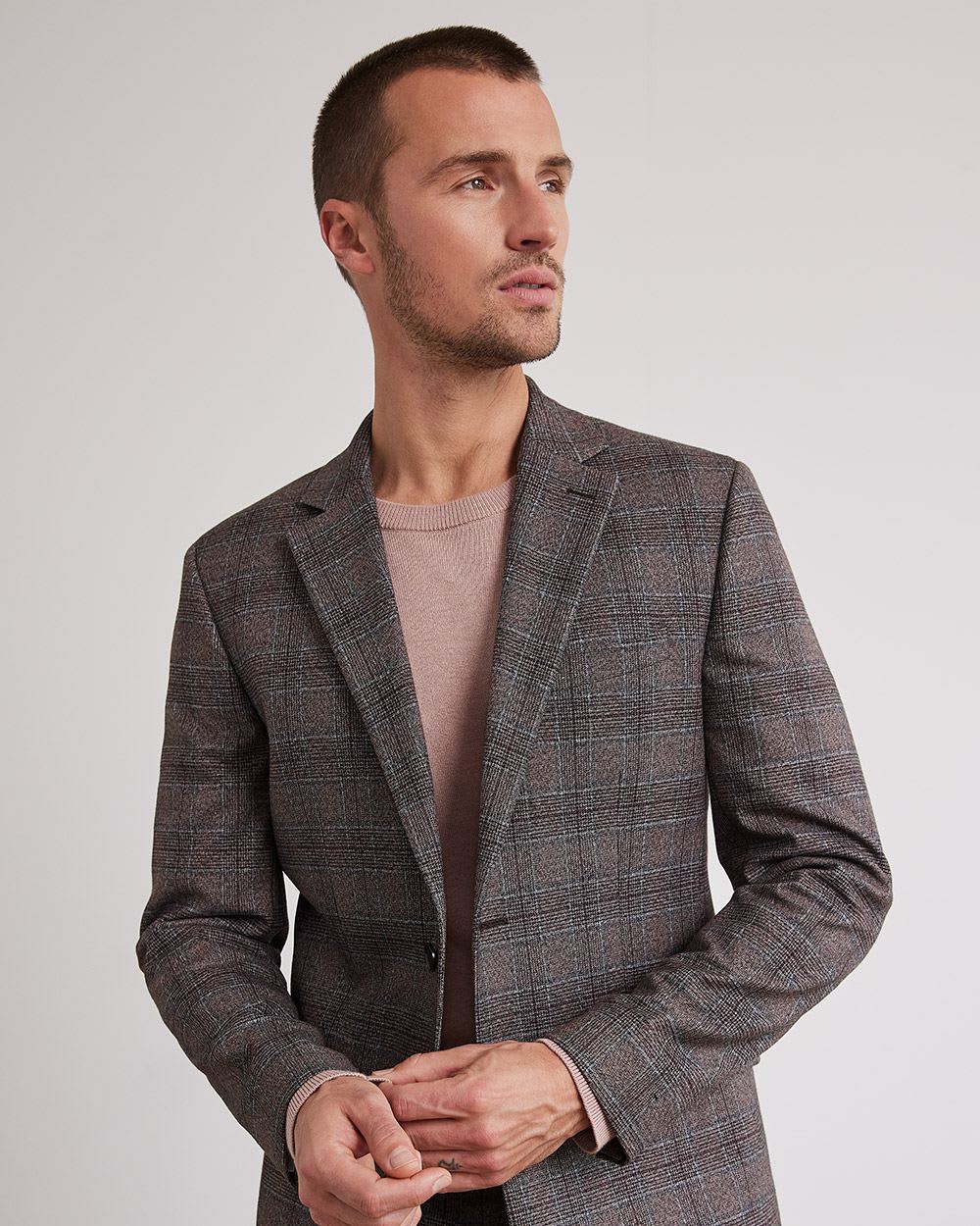Slim-Fit Grey Checkered Suit Blazer