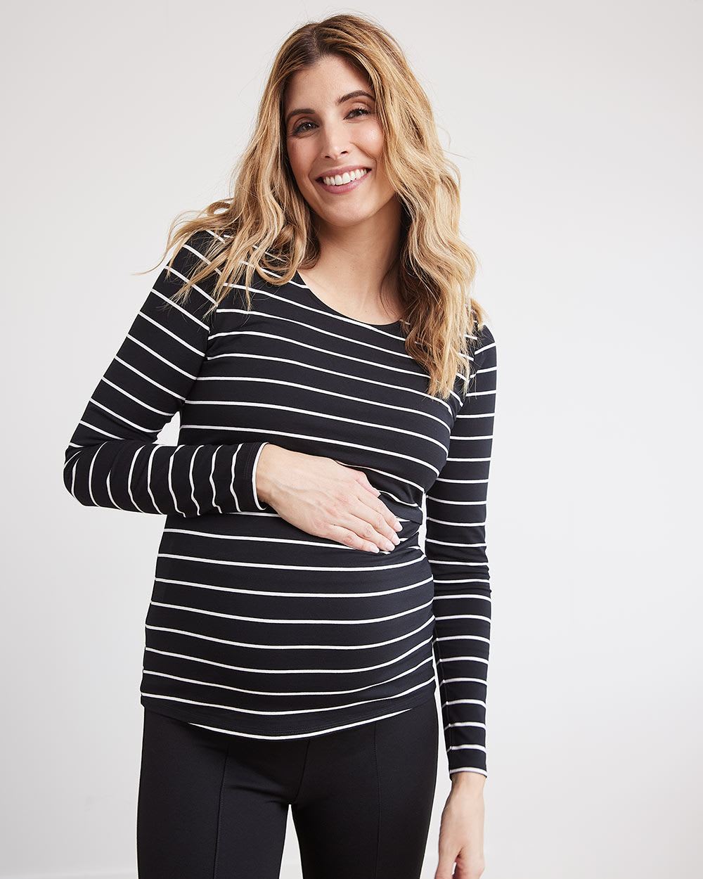 Nursing Long-Sleeve Top with Scoop Neckline, Set of 2 - Thyme Maternity