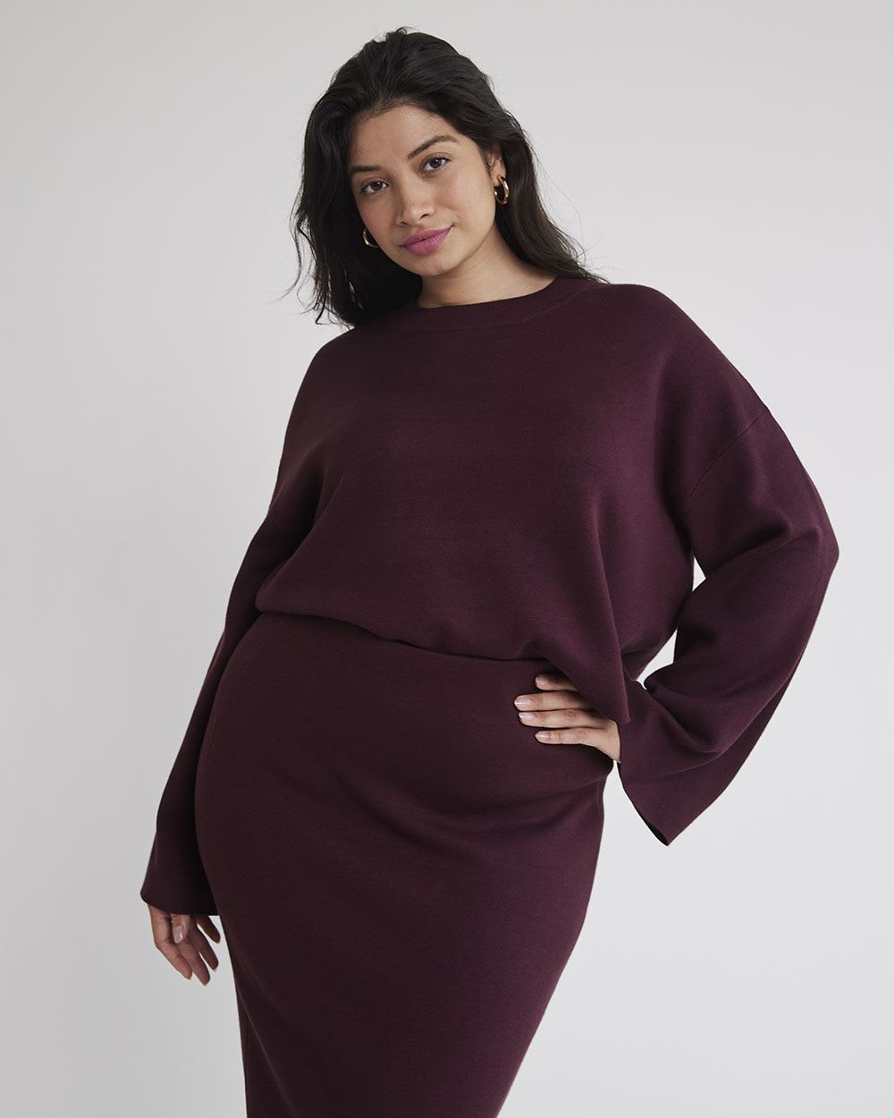 Mock-Neck Sweater with Long Bell Sleeves